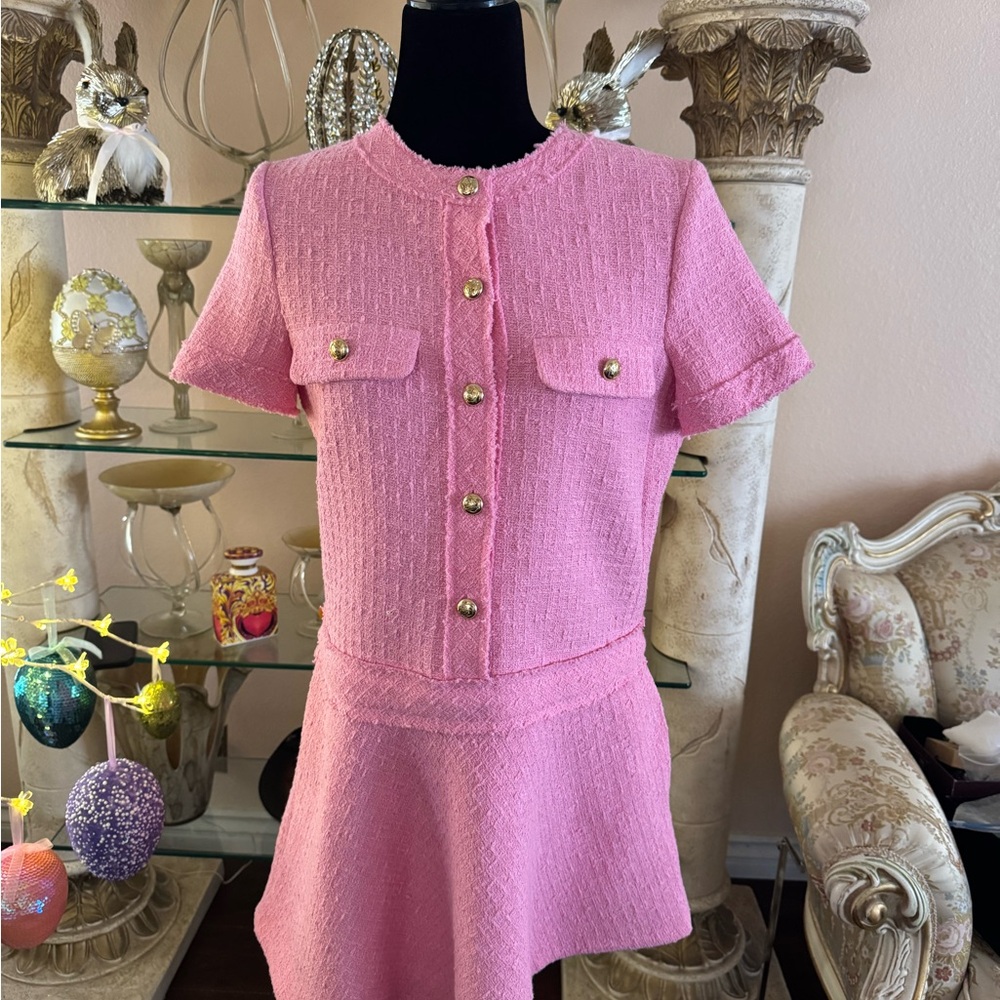 Zara Pink Tweed Dress New With Tags Size Medium - Picture 11 of 16